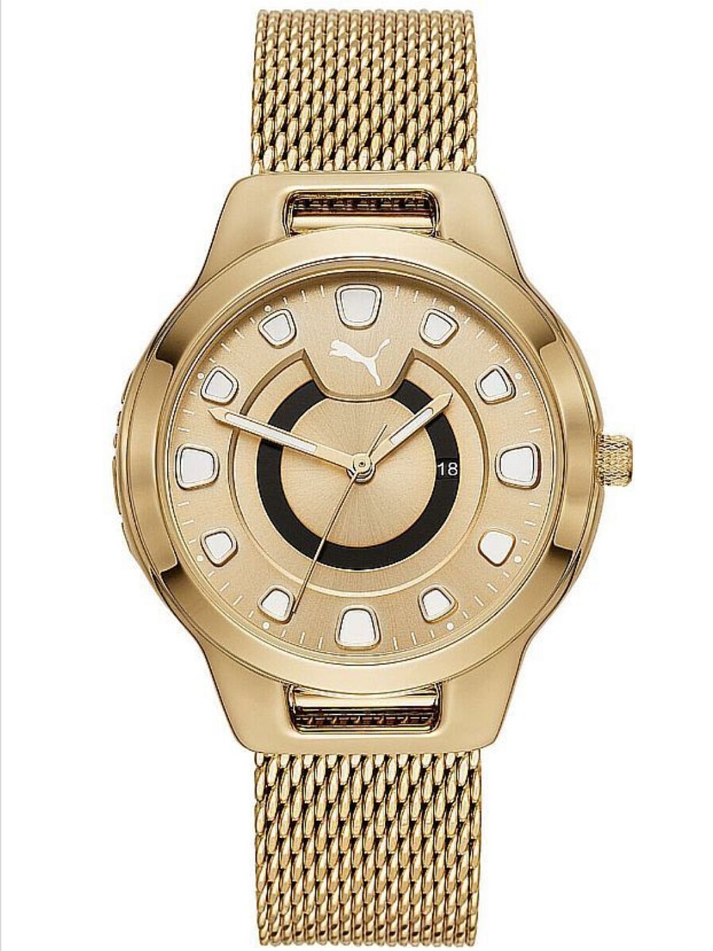 PUMA Women's Gold Tone Mesh Bracelet Watch with Black Accent!NWT&RARE